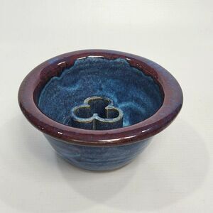 SMP 5.5" Smokey Mountain Pottery Flower Frog Bowl Blue Red Colorful Drip Glaze